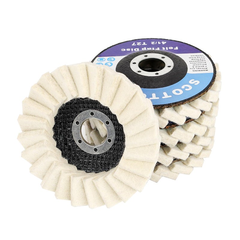 SCOTTCHEN Felt Flap Disc 4-1/2" x 7/8" Arbor for Angle Grinder (5 Pack) - High Density Wool Buffing Polishing Wheel for Metal, Aluminum, Stainless Steel & Stone Polishing - Mirror Finish - Image 1